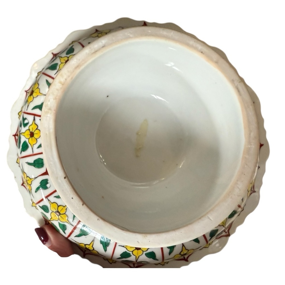 Thai Vintage Collectible Hand-Painted Porcelain Bencharong Stem Cup - Picture 8 of 15